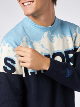 Maglione da uomo girocollo con stampa jacquard cartolina St. Moritz
