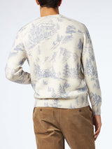 Man crewneck toile de jouy sweater with La Montagne embroidery