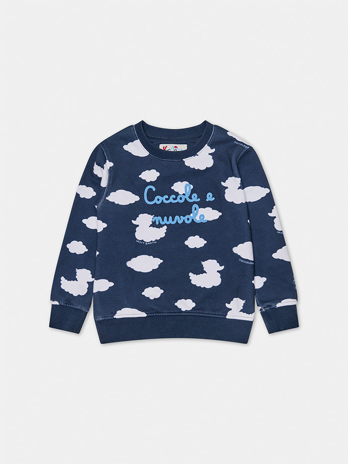 Blaues Kinder-Sweatshirt mit Rundhalsausschnitt und Coccole e Nuvole-Stickerei | COCCOLEBIMBI SONDERAUSGABE