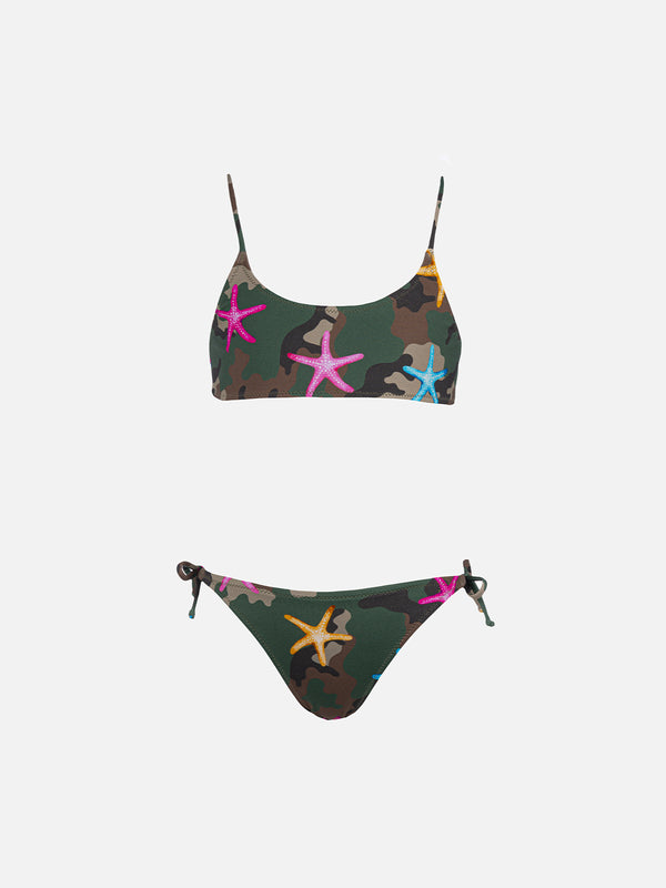 Girl bralette bikini Jaiden with seastar on camouflage print