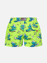 Boy mid-length Jean swim-shorts with Smurf print | THE SMURF SPECIAL EDITION