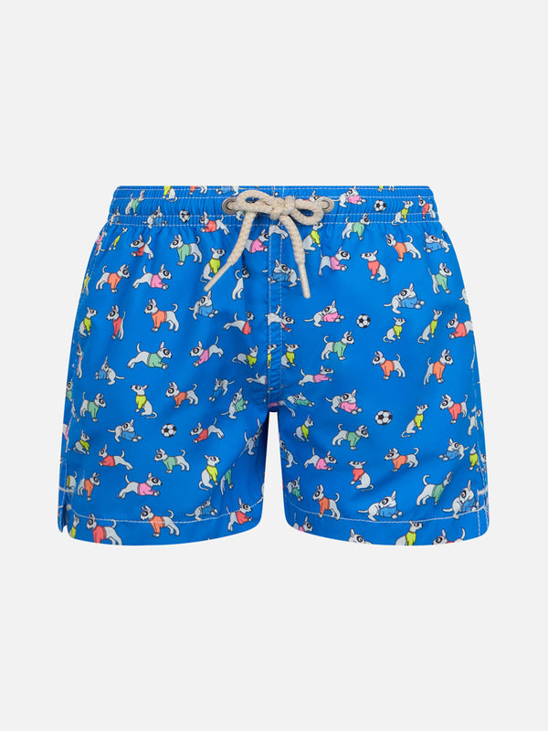 Boy lightweight fabric swim-shorts Jean Lighting with dogs print