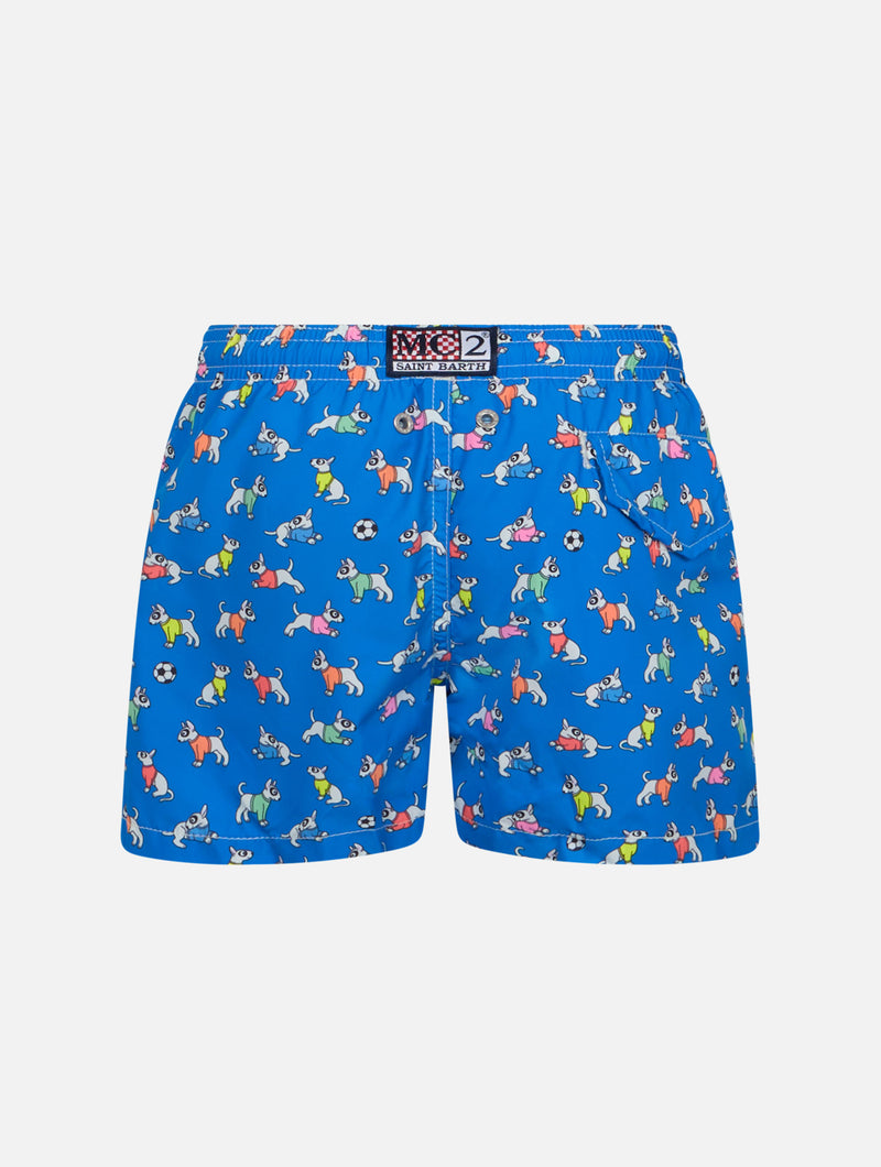 Boy lightweight fabric swim-shorts Jean Lighting with dogs print