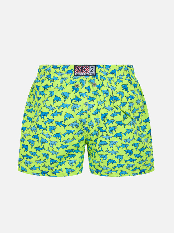 Boy lightweight fabric swim-shorts Jean Lighting with sharks print