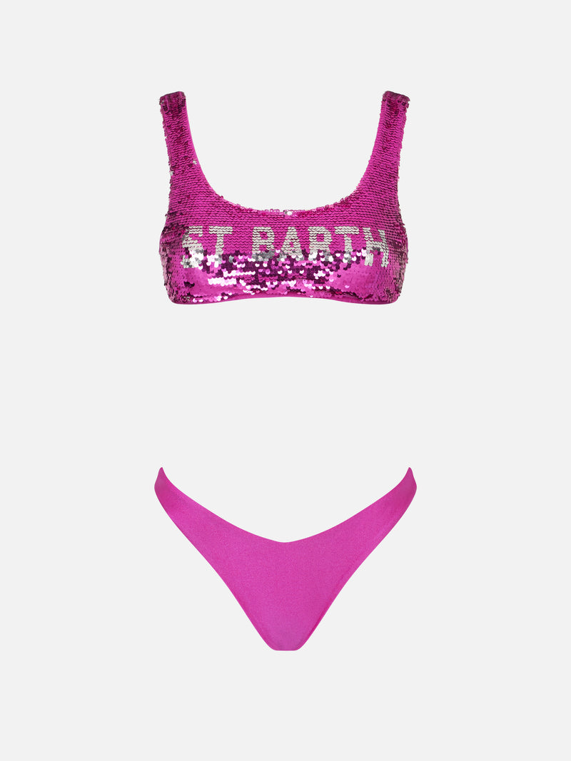 Woman fucsia sequins bralette bikini