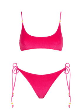 Frottee-Bralette-Bikini für Damen in Fuchsia
