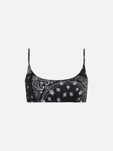 Bralette-Badeanzug für Damen mit schwarzem Bandana-Print