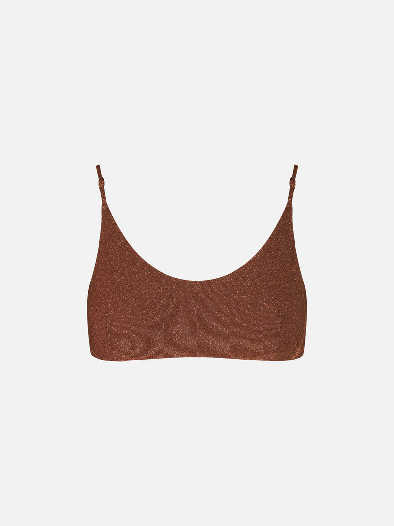 Woman lurex brown bralette top