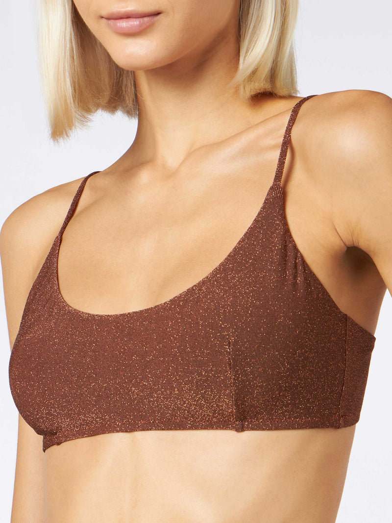 Woman lurex brown bralette top