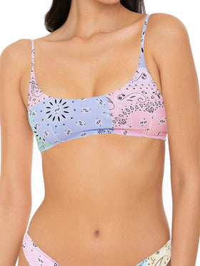 Woman black bralette swimsuit with bandanna pattern - MC2 Saint Barth