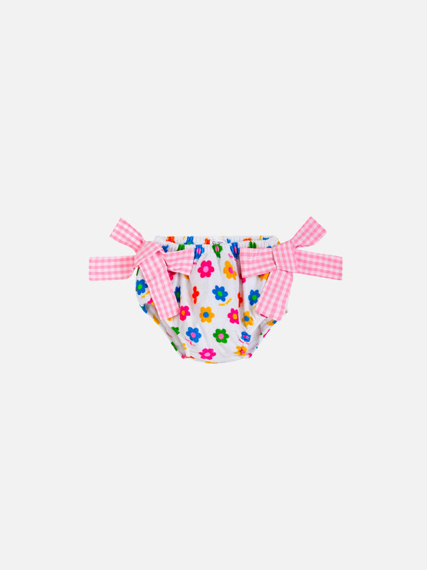 Baby girl terry swim briefs with daisy print