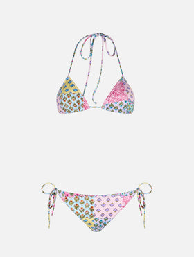 Bikini de triángulo Leah Virgo para mujer con parche floral radical 