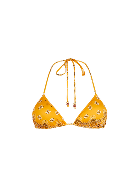 Woman triangle top swimsuit with bandanna print