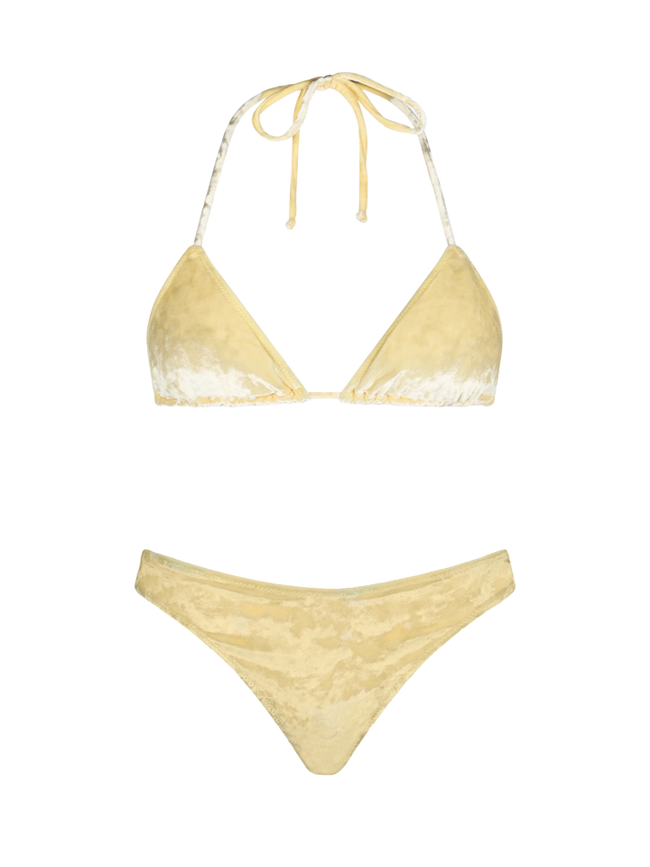 Woman yellow chenille triangle bikini Leah Naomi