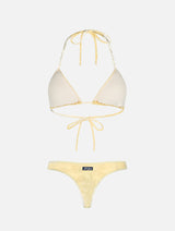 Woman yellow chenille triangle bikini Leah Naomi