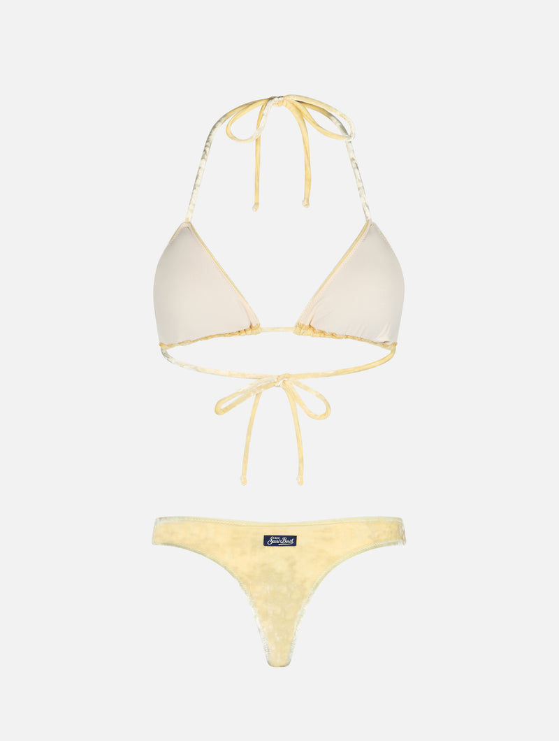 Woman yellow chenille triangle bikini Leah Naomi