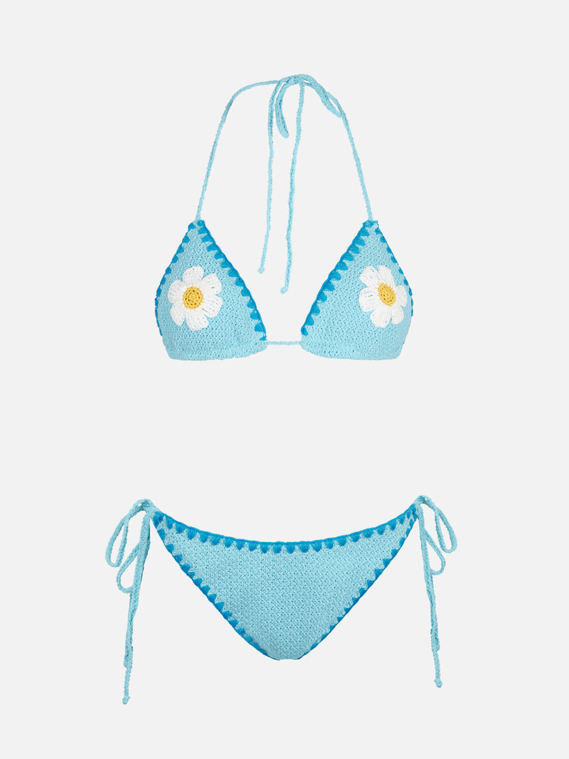 Bikini all'uncinetto con patch margherita