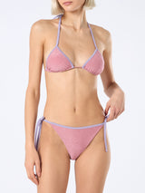 Bikini da donna a triangolo rosa Leah Marielle in lurex con bordino