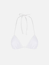 Woman white crinkle triangle top swimsuit