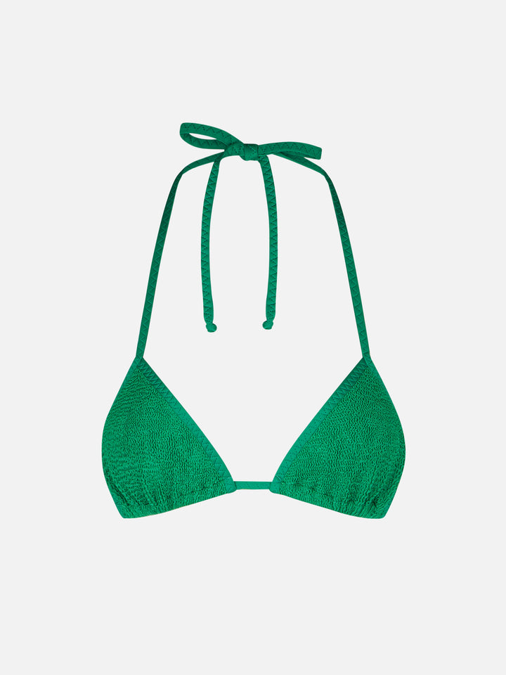 Woman green crinkle triangle top swimsuit