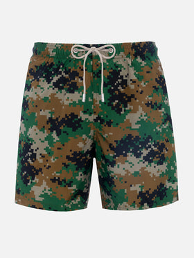 Man lightweight fabric swim-shorts Lighting with camouflage print - MC2 Saint Barth