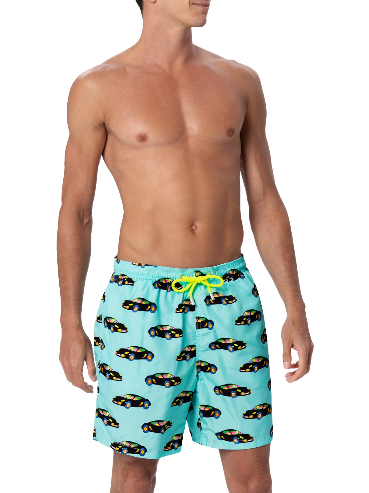 Man lightweight fabric swim-shorts Lighting with Lodola car print |MARCO LODOLA SPECIAL EDITION