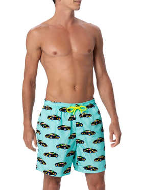 Man lightweight fabric swim-shorts Lighting with Lodola car print |MARCO LODOLA SPECIAL EDITION
