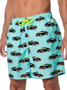 Man lightweight fabric swim-shorts Lighting with Lodola car print |MARCO LODOLA SPECIAL EDITION