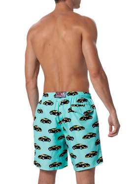 Man lightweight fabric swim-shorts Lighting with Lodola car print |MARCO LODOLA SPECIAL EDITION