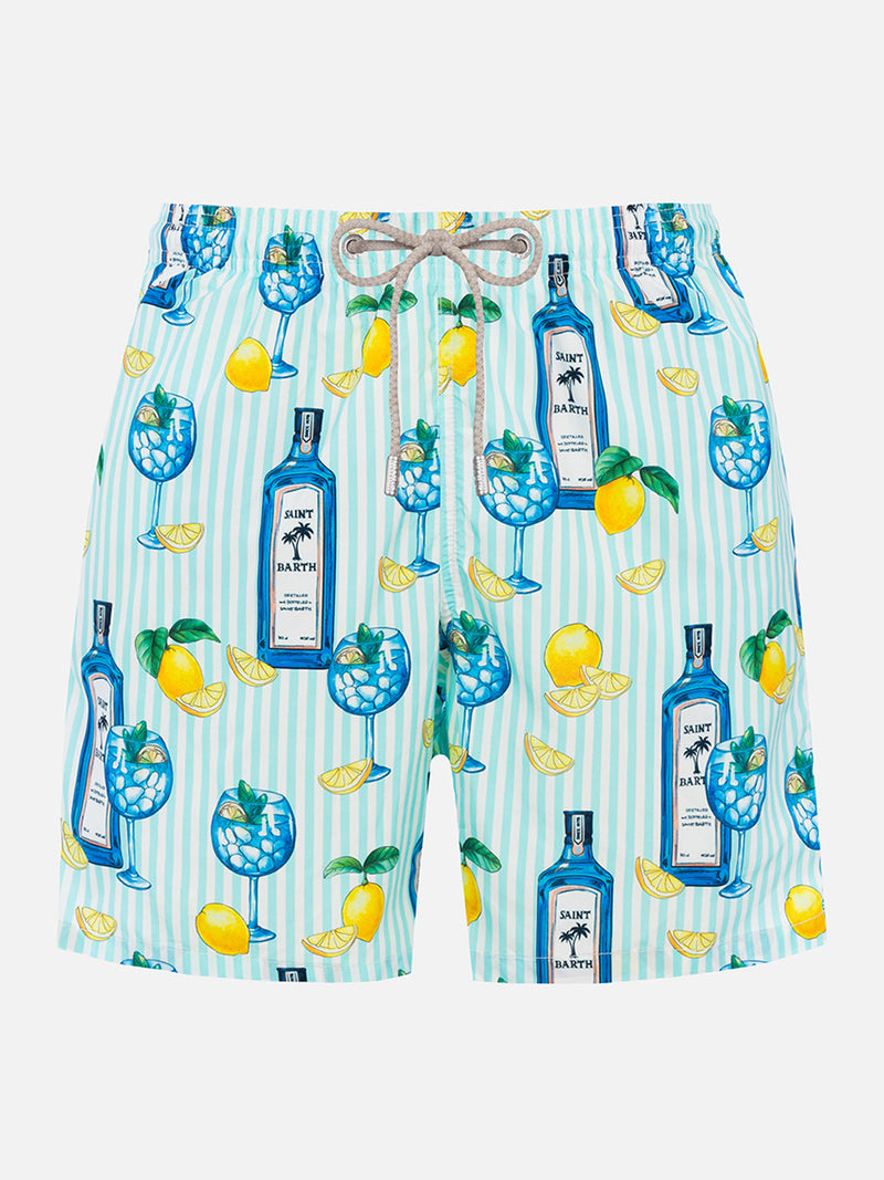 Herren-Badeshorts Lighting aus leichtem Stoff mit Gin-Tonic-Aufdruck