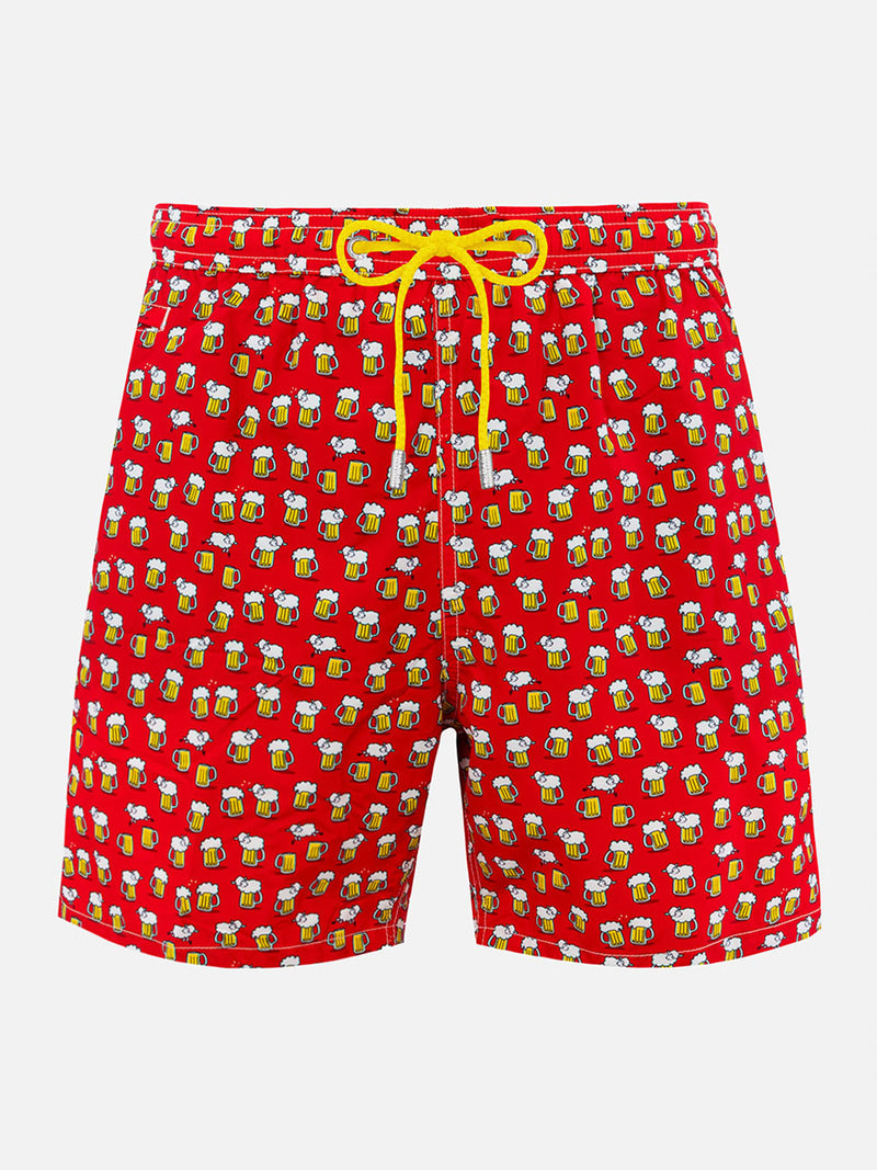 Man lightweight fabric swim-shorts Lighting Micro Fantasy with beer print