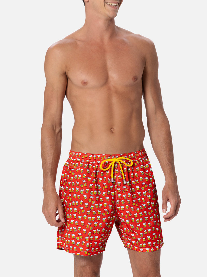 Man lightweight fabric swim-shorts Lighting Micro Fantasy with beer print