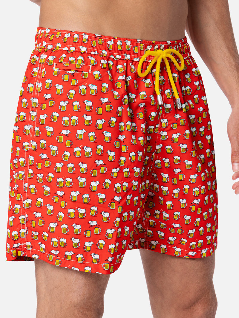 Man lightweight fabric swim-shorts Lighting Micro Fantasy with beer print