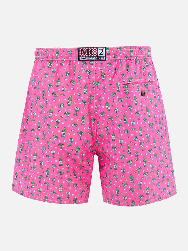 Man lightweight fabric swim-shorts Lighting Micro Fantasy with ice and cocktail print