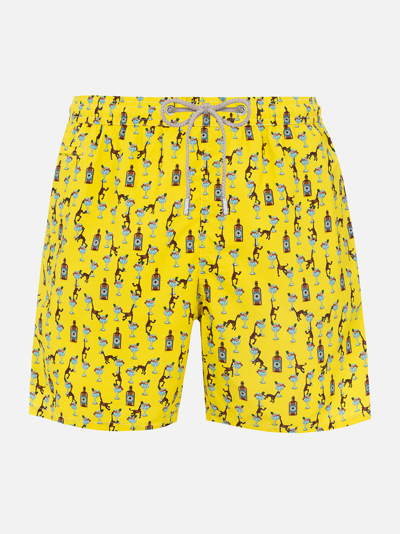 Herren-Badeshorts aus leichtem Stoff Lighting Micro Fantasy mit Gin- und Affen-Print