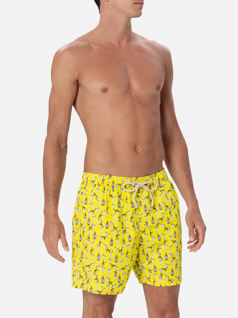 Man lightweight fabric swim-shorts Lighting Micro Fantasy with gin and monkey print