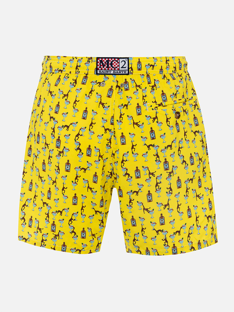 Herren-Badeshorts aus leichtem Stoff Lighting Micro Fantasy mit Gin- und Affen-Print