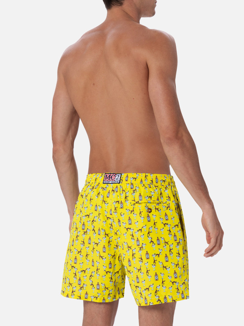 Herren-Badeshorts aus leichtem Stoff Lighting Micro Fantasy mit Gin- und Affen-Print