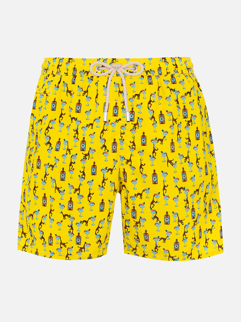 Man lightweight fabric swim-shorts Lighting Micro Fantasy with gin and monkey print