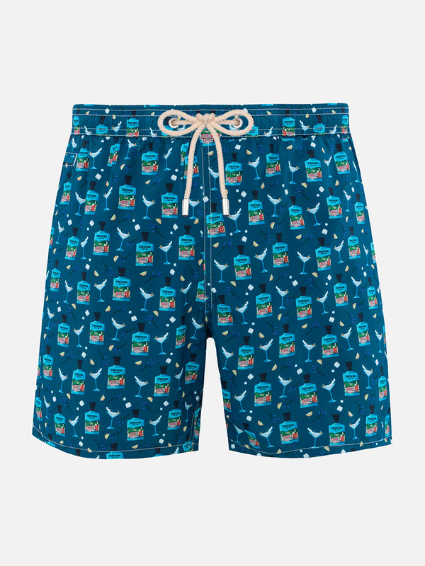 Man lightweight fabric swim-shorts Lighting Micro Fantasy with Gin Tonic Portofino Gin print | PORTOFINO DRY GIN SPECIAL EDITION