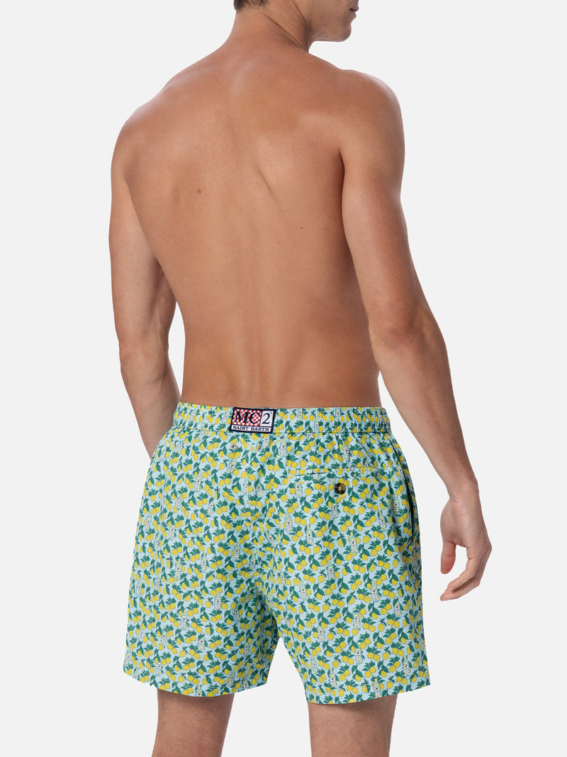 Man lightweight fabric swim-shorts Lighting Micro Fantasy with gin and lemon print