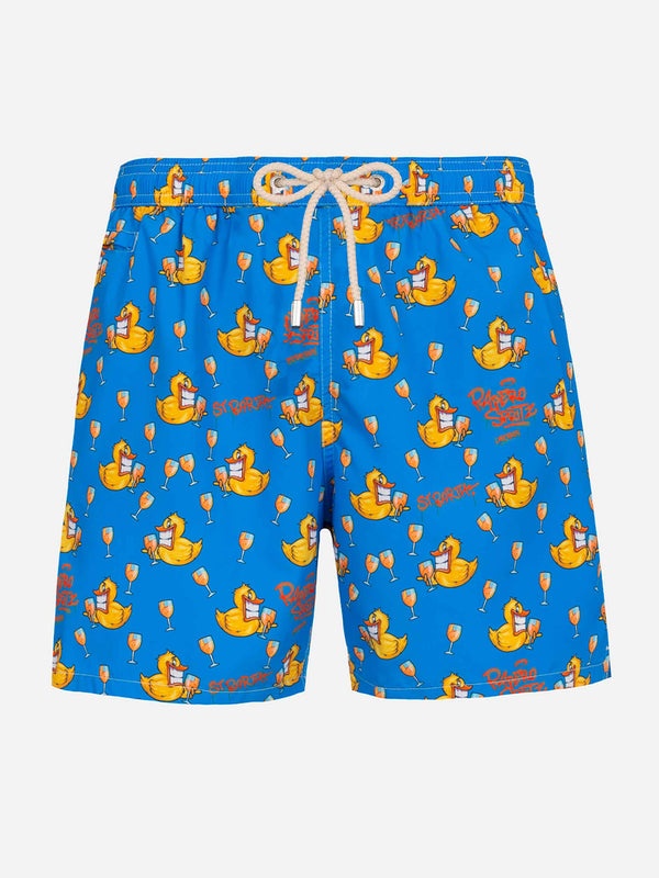 Man lightweight fabric swim-shorts Lighting Micro Fantasy with ducky Cryptopuppets print | CRYPTOPUPPETS SPECIAL EDITION