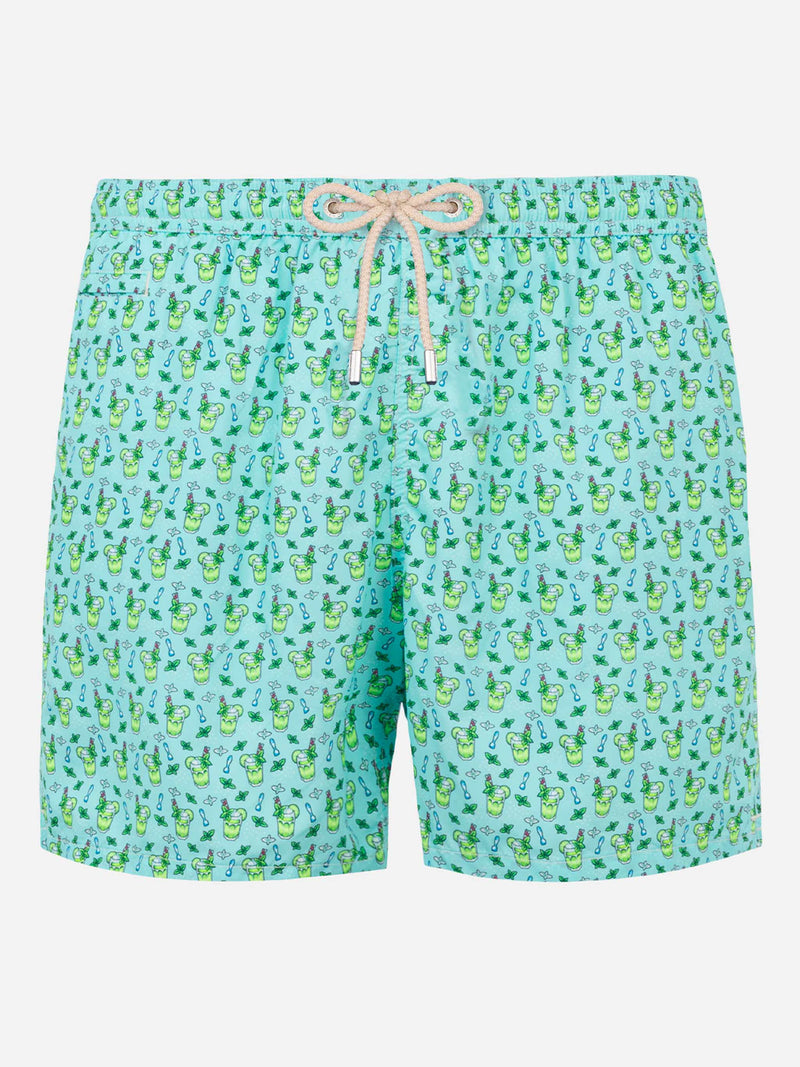 Man light fabric swim shorts with Mojito print