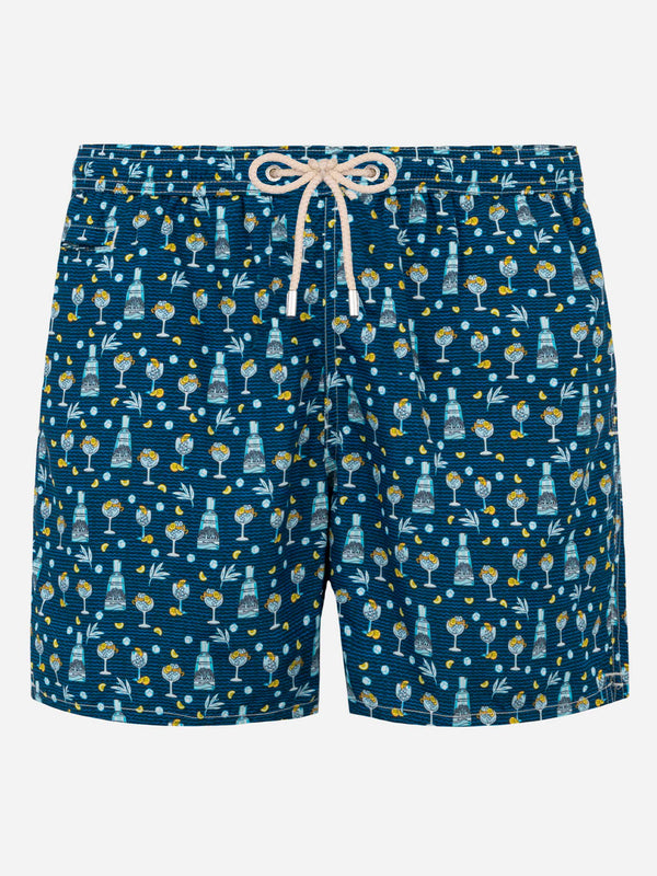 Man light fabric swim shorts with gin Mare all over print | GIN MARE SPECIAL EDITION