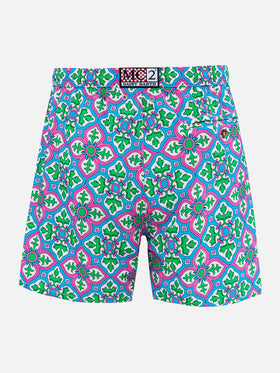 Man lightweight fabric swim-shorts Lighting 70 with majolica print
