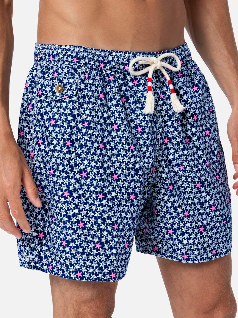 Man lightweight fabric swim-shorts Lighting 70 with starfishes print