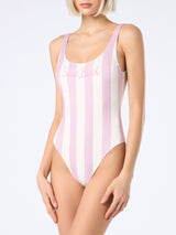 Woman striped scooped back one piece swimsuit Lora