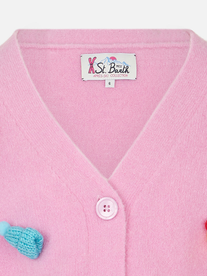 Girl brushed cropped cardigan with puff sleeves