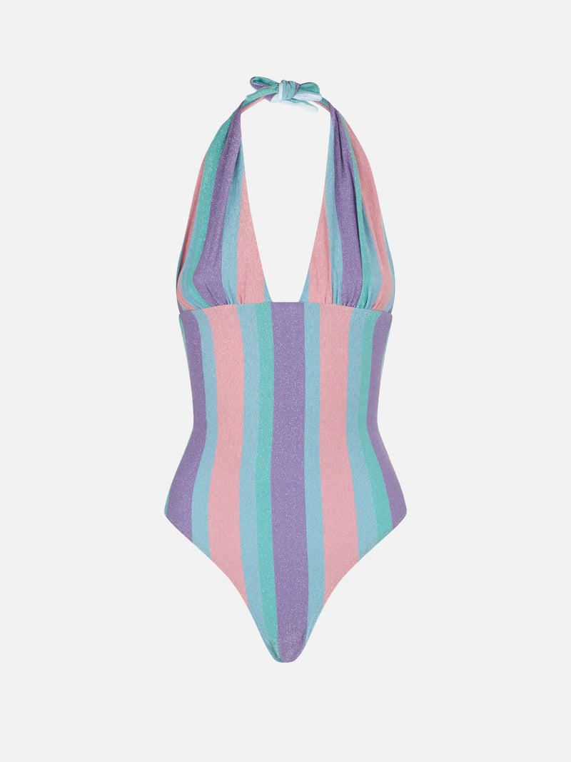 Striped multicolor lurex one piece