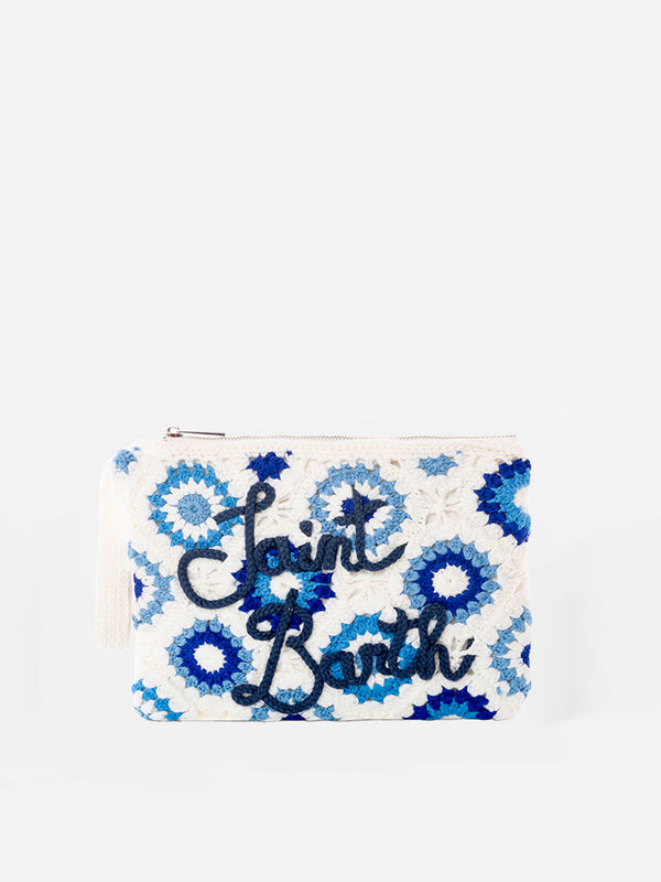 Pouch Parisienne bianca all'uncinetto con ricamo Saint Barth